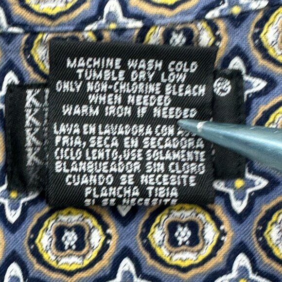 Knightsbridge Shirt Mens Size Large Blue Yellow Button Down Batik Short Sleeve - Picture 9 of 9